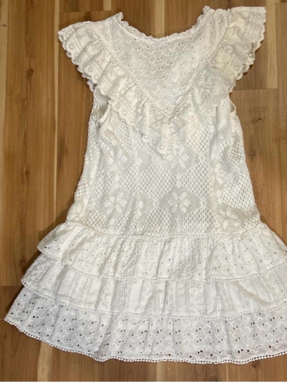 LoveShackFancy Ivory Eyelet Ruffle Mini Dress - Picture 2 of 5